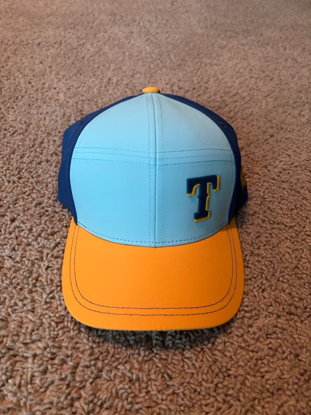 East Texas A&M Texas Rangers Blue and Yellow Baseball Cap with 'T' Patch